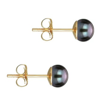 Cercei Aur Galben de 14 karate si Perle Naturale Negre de 4,5 mm Cercei Aur Galben de 14 karate si Perle Naturale Negre de 4,5 mm