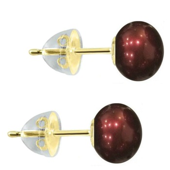Cercei de Aur cu Perle Naturale Rosu Vin de 8 mm si Fluturasi de Aur in Silicon Cercei de Aur cu Perle Naturale Rosu Vin de 8 mm si Fluturasi de Aur in Silicon