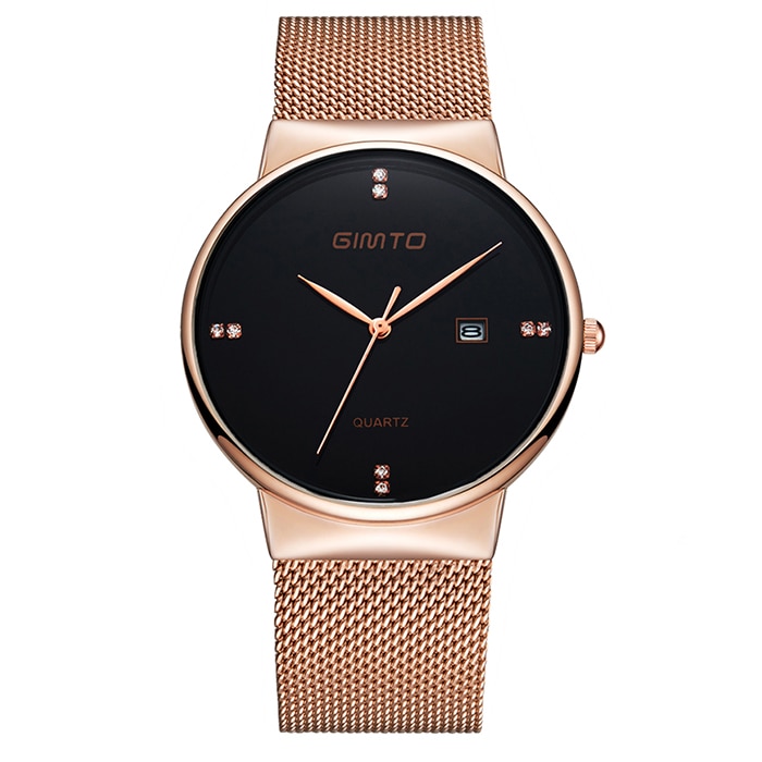 Ceas barbatesc GIMTO, Elegant, Auriu,Cadran Negru 40 mm