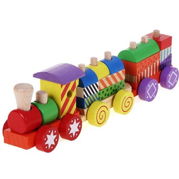 Jucarie set tren pe roti din lemn cu parti detasabile, Woodyland Jucarie set tren pe roti din lemn cu parti detasabile, Woodyland