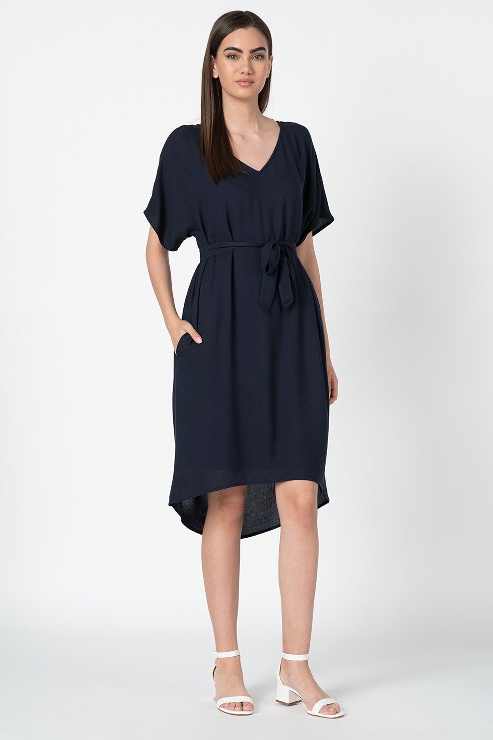 Esprit, Rochie cu decolteu in V si terminatie asimetrica, Bleumarin