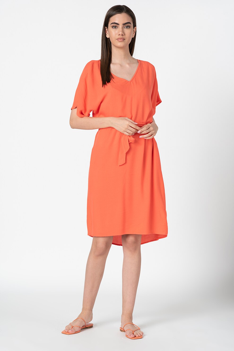 Esprit, Rochie cu decolteu in V si terminatie asimetrica, Corai