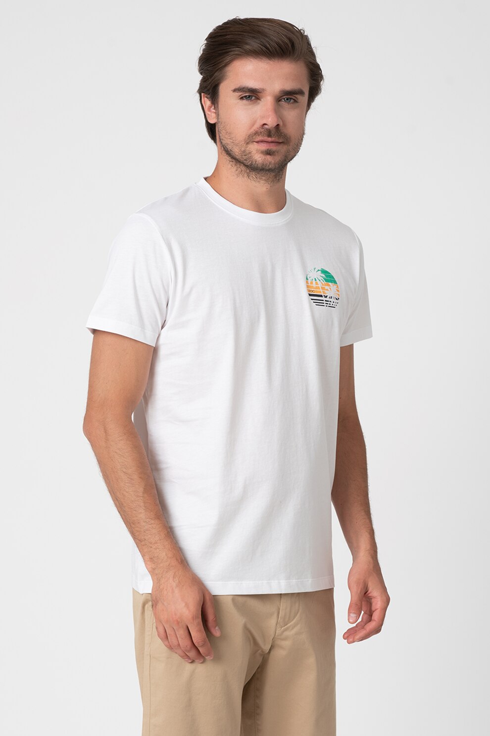 EDC by Esprit, Tricou din bumbac organic cu decolteu la baza gatului, Alb