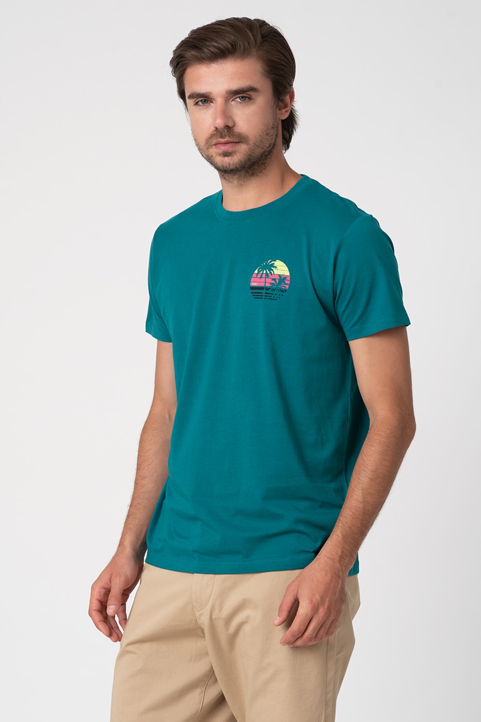 EDC by Esprit, Tricou din bumbac organic cu decolteu la baza gatului, Verde