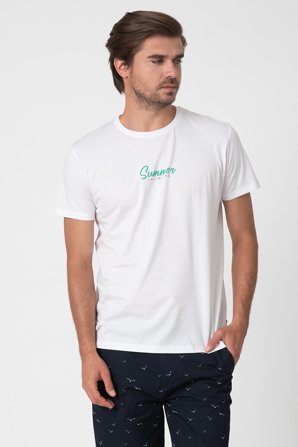 EDC by Esprit, Tricou din bumbac organic cu decolteu la baza gatului 1, Alb
