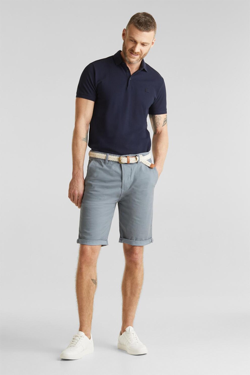 Esprit, Bermude relaxed fit din amestec de bumbac organic, Gri