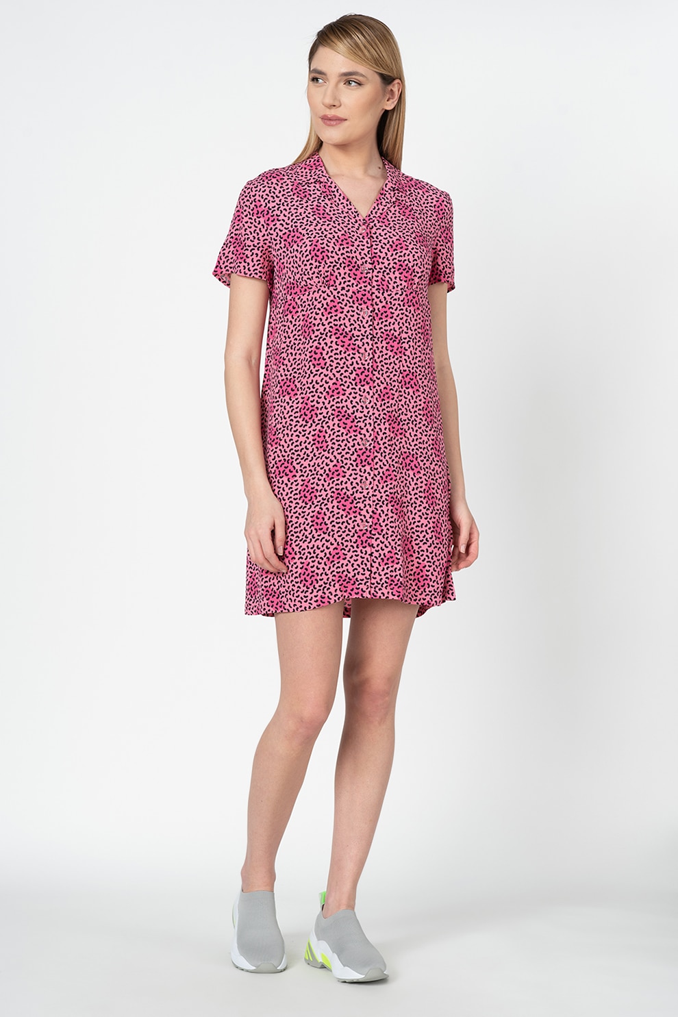 EDC by Esprit, Rochie vaporoasa tip camasa, Roz/Negru, S