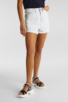 EDC by Esprit, Blugi scurti cu talie inalta, Albastru pastel EDC by Esprit, Blugi scurti cu talie inalta, Albastru pastel