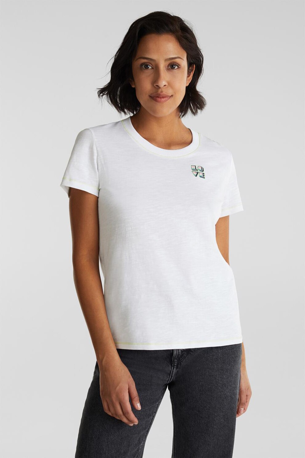 EDC by Esprit, Tricou de bumbac organic cu imprimeu text, Alb