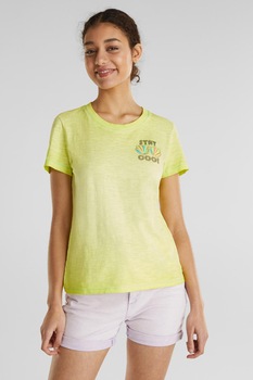 EDC by Esprit, Tricou de bumbac organic cu imprimeu text, Verde lime EDC by Esprit, Tricou de bumbac organic cu imprimeu text, Verde lime