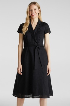 Esprit, Rochie de in cu cordon in talie, Negru, M Esprit, Rochie de in cu cordon in talie, Negru, M