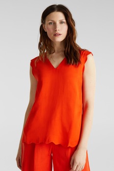 Esprit, Bluza din amestec de in, cu decolteu in V fara maneci, Rosu Esprit, Bluza din amestec de in, cu decolteu in V fara maneci, Rosu