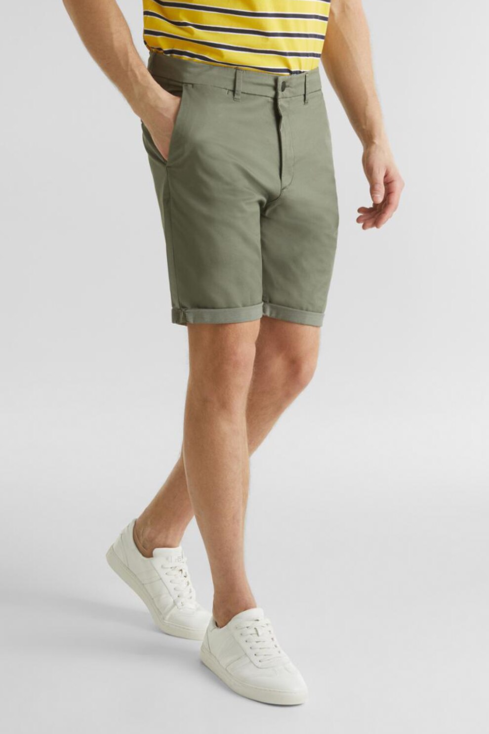 Esprit, Pantaloni chino scurti cu buzunare oblice, Verde sparanghel, 30