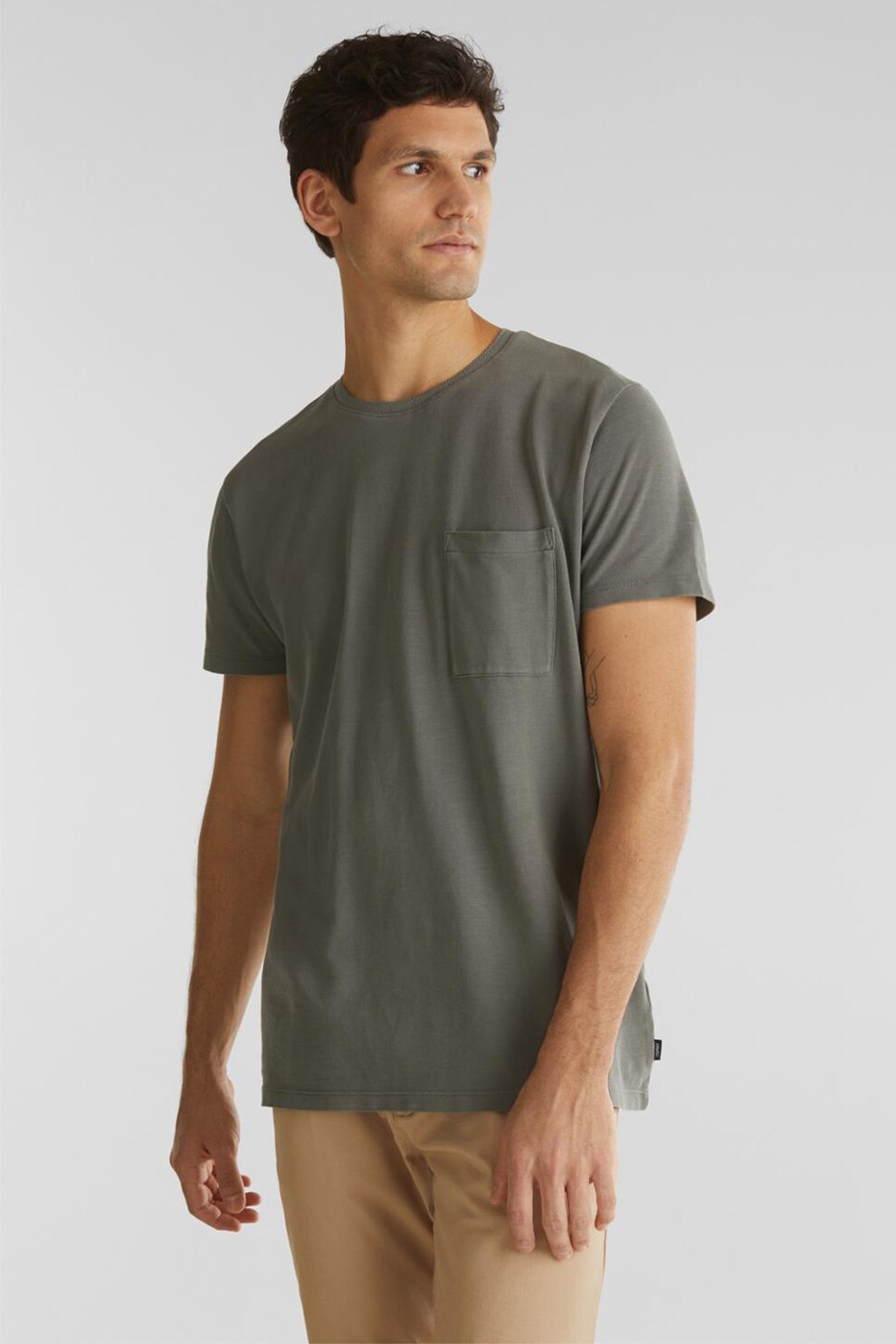 Esprit, Tricou cu buzunar pe piept, Taupe