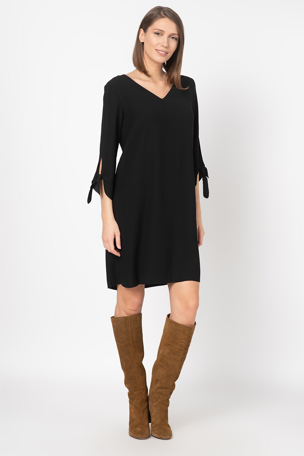 Esprit, Rochie dreapta cu decolteu in V, Negru