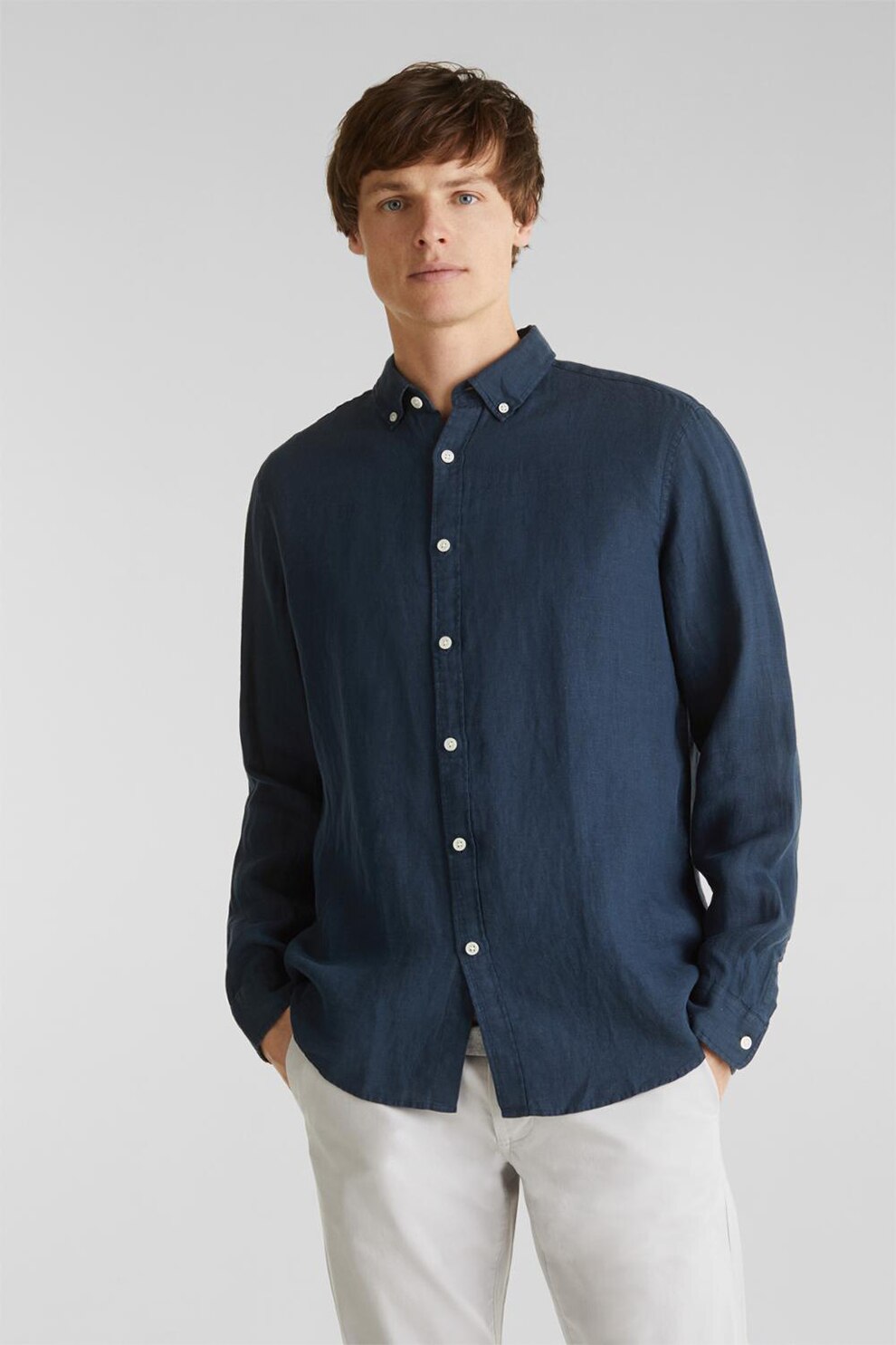 Esprit, Camasa regular fit din in, Bleumarin, S