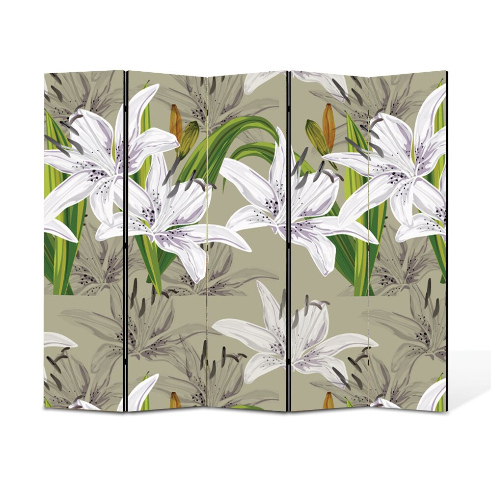 Paravan 5 piese Premium Heartwork TrueColor Crini pe fundal ocru, Panza pe cadru de lemn, Decoratiuni Moderne pentru Casa, 5 x 45 x 180 cm, 225 x 180 cm