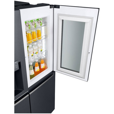 Side by side LG GSX961MCVZ InstaView Door in Door , 601 l, Clasa A++, Full NoFrost, Compresor Inverter Linear, Door Cooling, Negru