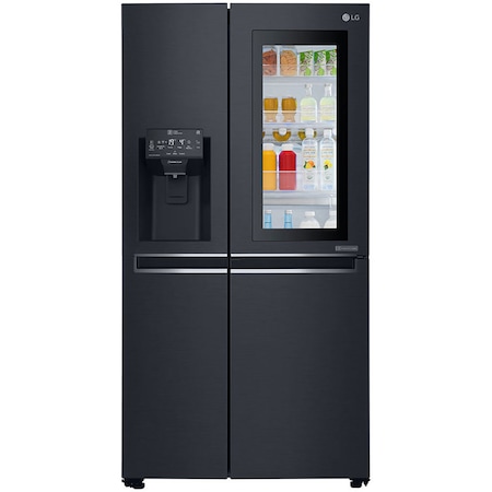Side by side LG GSX961MCVZ InstaView Door in Door , 601 l, Clasa A++, Full NoFrost, Compresor Inverter Linear, Door Cooling, Negru