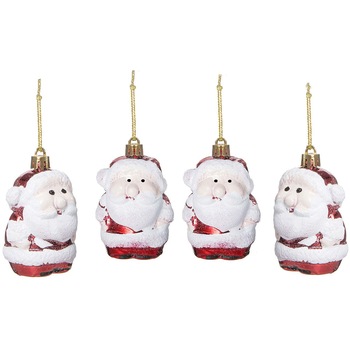 Set figurine decorative Mos Craciun, pentru brad, din plastic, 4 buc Set figurine decorative Mos Craciun, pentru brad, din plastic, 4 buc