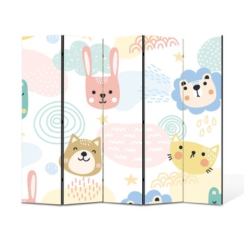 Paravan 5 piese Premium Heartwork TrueColor Animalute desenate pentru copii, Panza pe cadru de lemn, Decoratiuni Moderne pentru Casa, 5 x 45 x 180 cm, 225 x 180 cm Paravan 5 piese Premium Heartwork TrueColor Animalute desenate pentru copii, Panza pe cadru de lemn, Decoratiuni Moderne pentru Casa, 5 x 45 x 180 cm, 225 x 180 cm