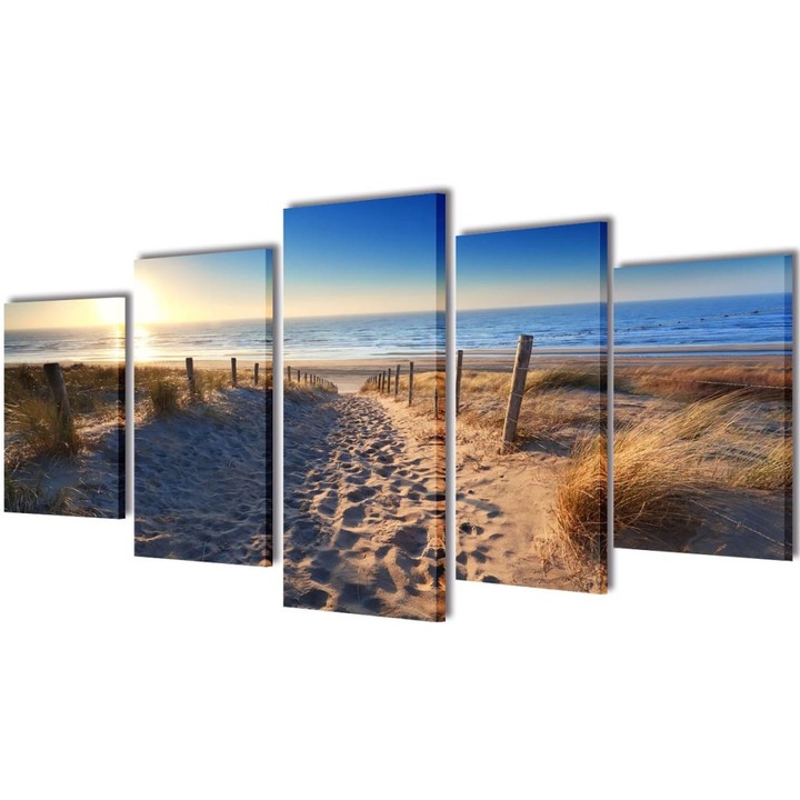 Декоративни панели за стена vidaXL, 5 бр, плаж, многоцветен, 100х50 см