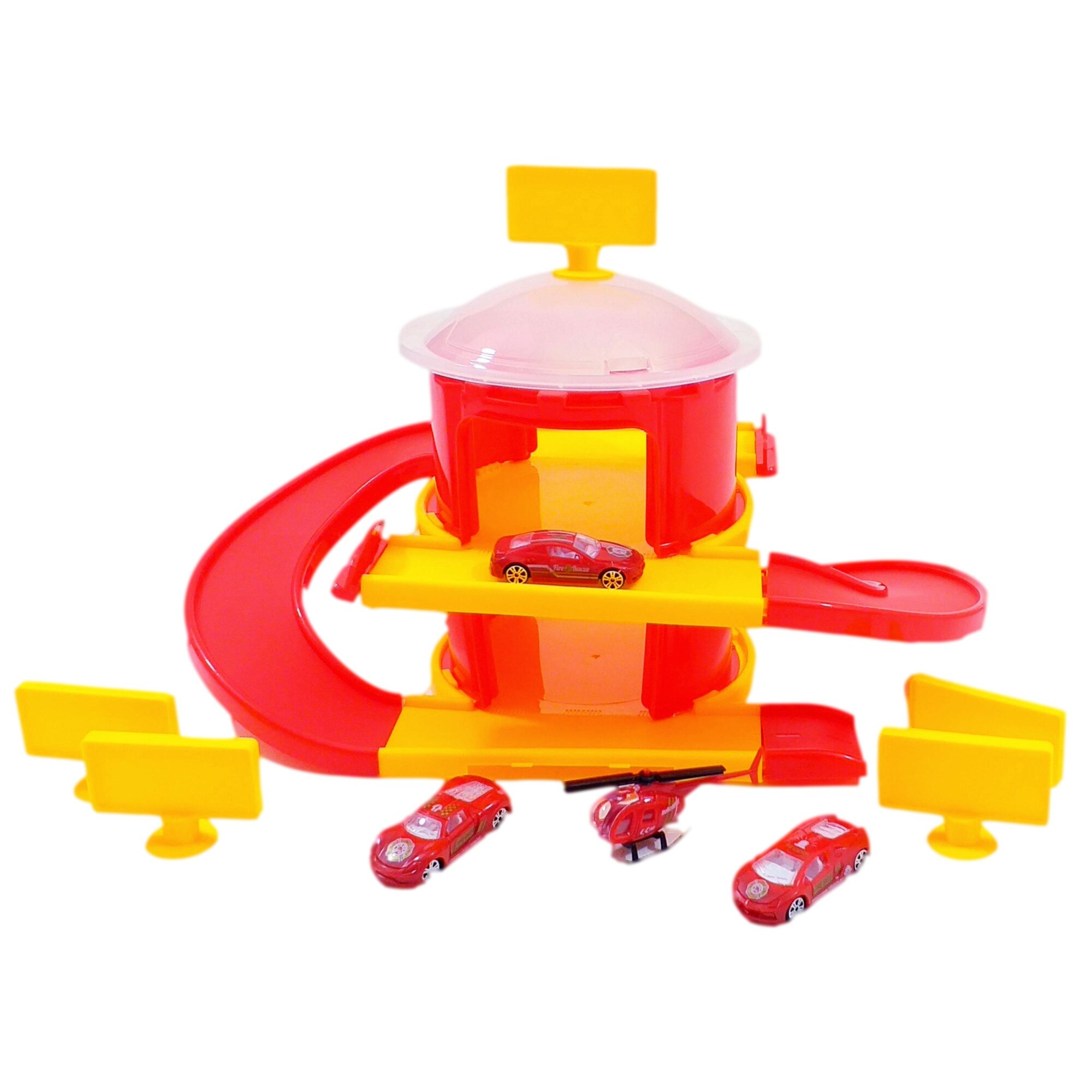 Set Masinute, Diy, Pista Masini Cu Elicopter, Garaj si Semne Rosie