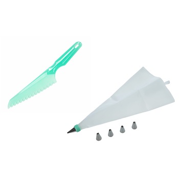 Set ornare prajituri Cooking by Heinner Simona Pope, pos 700 ml cu 5 duiuri inox, cutit zimtat 30 cm Set ornare prajituri Cooking by Heinner Simona Pope, pos 700 ml cu 5 duiuri inox, cutit zimtat 30 cm