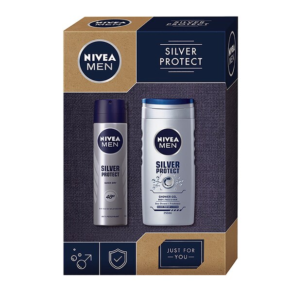 Set cadou Nivea Men Silver Protect, 150 Deo Spray, 250 ml Gel de dus
