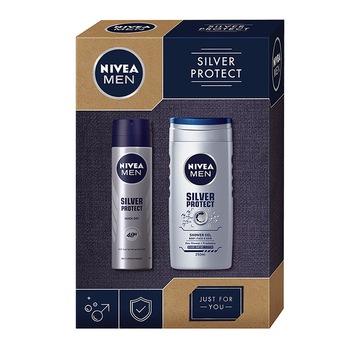 Set cadou Nivea Men Silver Protect, 150 Deo Spray, 250 ml Gel de dus Set cadou Nivea Men Silver Protect, 150 Deo Spray, 250 ml Gel de dus