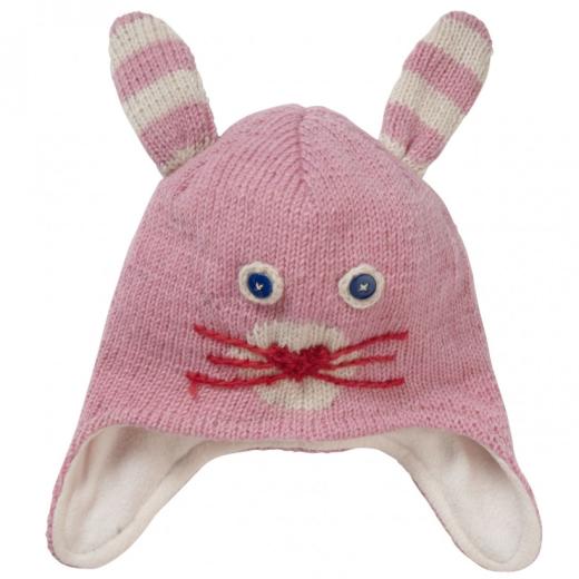 Caciula din lana tricotata, iepuras (handmade), lana, multicolor, fete 3 - 5 ani