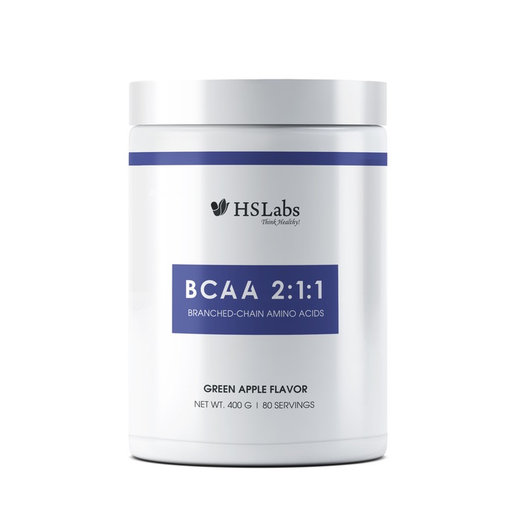Хранителна добавка, Аминокиселини с разклонена верига, BCAA 2:1:1 INSTANT, HS Labs, 400 г, зелена ябълка
