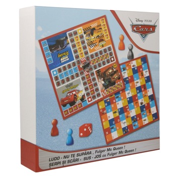 Joc 2 in 1 Disney Cars Ludo - Nu te supara, Fulger Mc Queen! - Serpi si scari, Sus-jos Joc 2 in 1 Disney Cars Ludo - Nu te supara, Fulger Mc Queen! - Serpi si scari, Sus-jos
