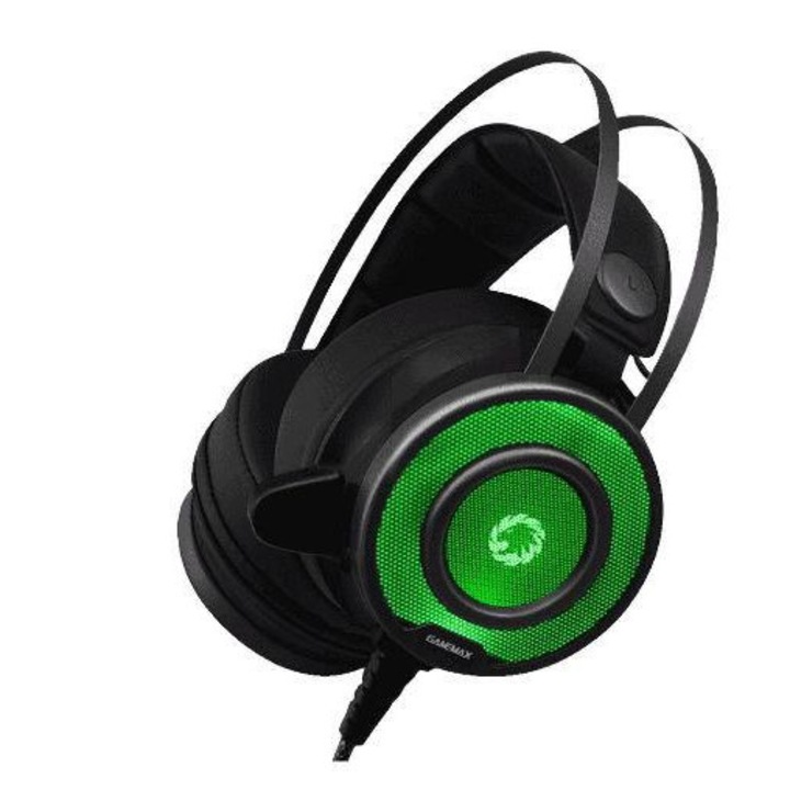 Casti Gaming Gamemax G200, Iluminare RGB, Negru