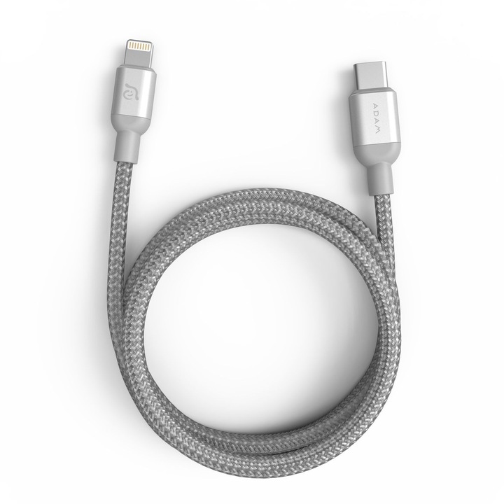 Cablu impletit 1.2m ADAM Elements PeAk II C200B, tip USB-C la Lightning, argintiu