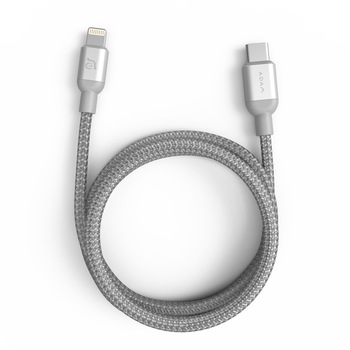 Cablu impletit fast charge Lightning to USB-C ADAM Elements PeAk II, 1.2m, argintiu Cablu impletit fast charge Lightning to USB-C ADAM Elements PeAk II, 1.2m, argintiu
