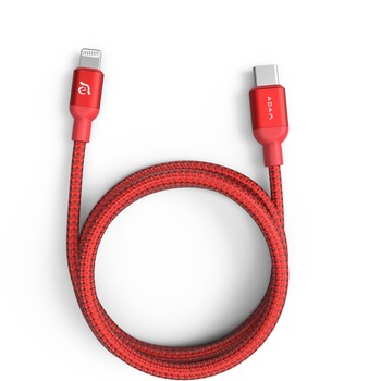 Cablu impletit fast charge Lightning to USB-C ADAM Elements PeAk II, 2m, rosu Cablu impletit fast charge Lightning to USB-C ADAM Elements PeAk II, 2m, rosu