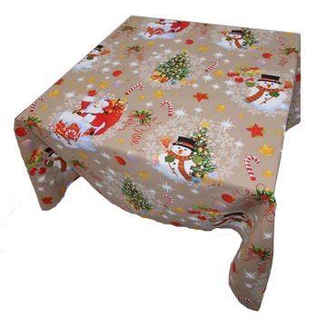 Fata de masa Mos Craciun, Bumbac 100%, Cappuccino - 150x180cm Fata de masa Mos Craciun, Bumbac 100%, Cappuccino - 150x180cm