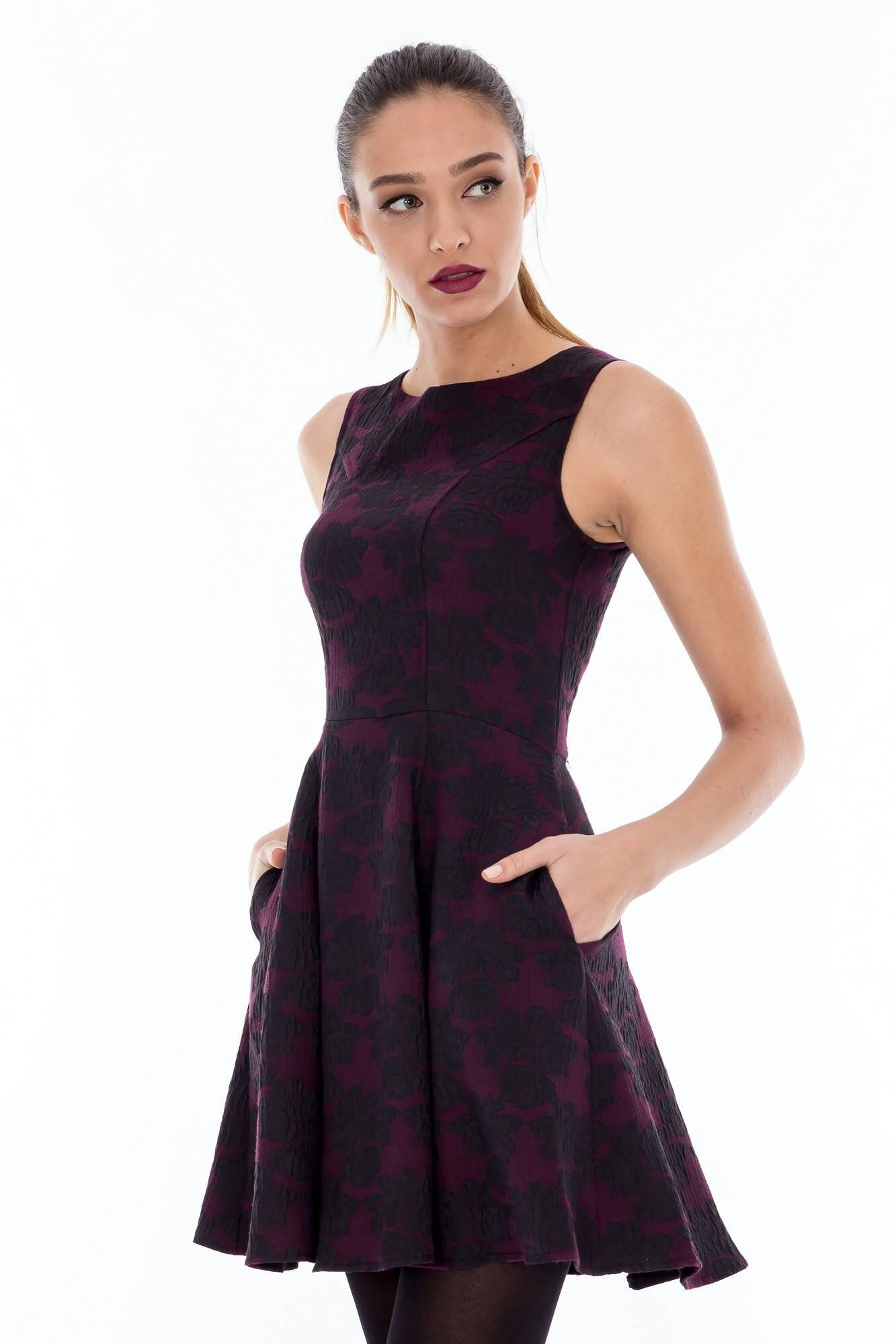 Rochie de ocazie negru, ROH, cu broderie din jacquard in forma de trandafir, 42