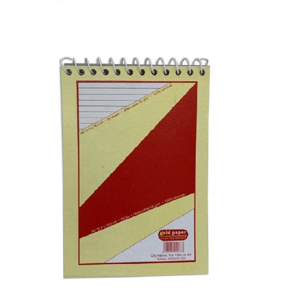 Set 10 Bloc Notes A6 Dictando, 60 File cu Spira Metalica, Hartie Offset 55 g/m²