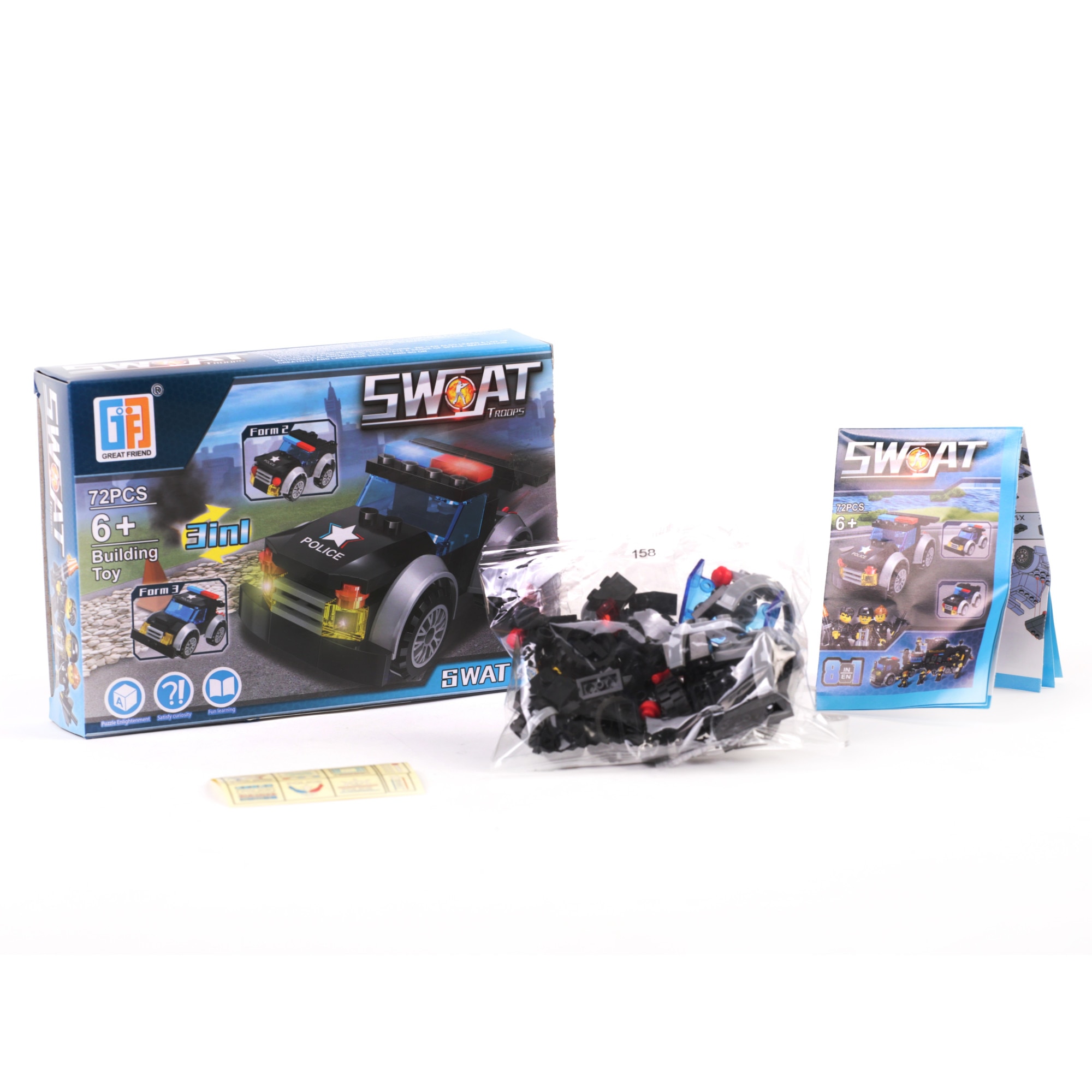 Set de constructie, Swat Troops, Masina Politie, 72 Piese, Multiple Modele 3 in 1