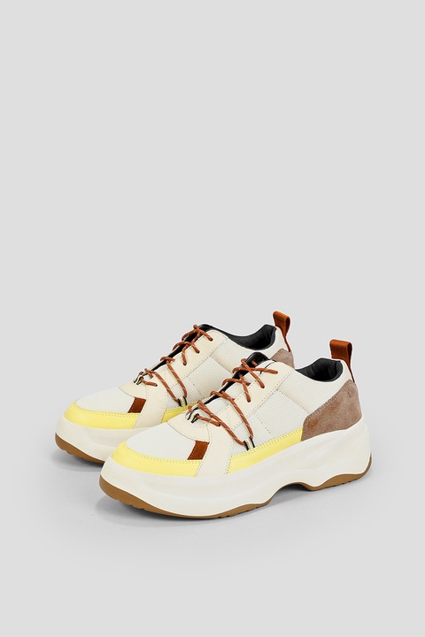 Vagabond Shoemakers, Indicator 2.0 bőr sneaker colorblock dizájnnal, Krémszín/Sárga/Barna, 37