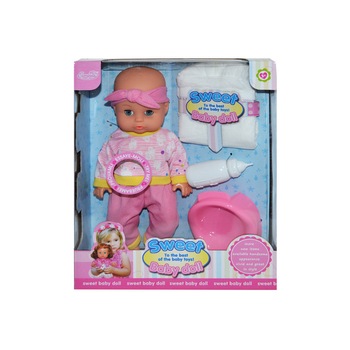 Set Papusa Bebelus ,Sweet Baby Doll, Cu Baterii ,Biberon,Olita,4 piese Set Papusa Bebelus ,Sweet Baby Doll, Cu Baterii ,Biberon,Olita,4 piese