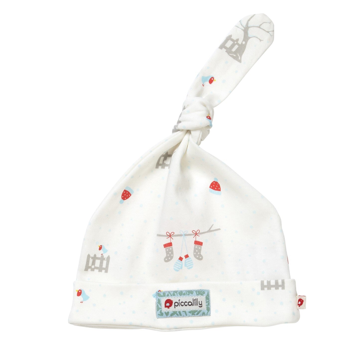 Caciulita ajustabila “decor de iarna”, bumbac organic, multicolor, bebe nou nascut