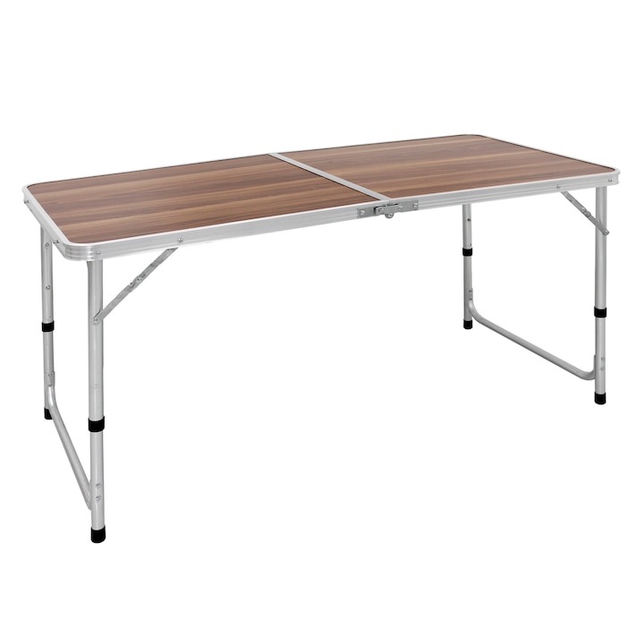 ECD Germany Összecsukható asztal, kempingezéshez, 120 x 60 x 55/63/70 cm, fa díszítéssel