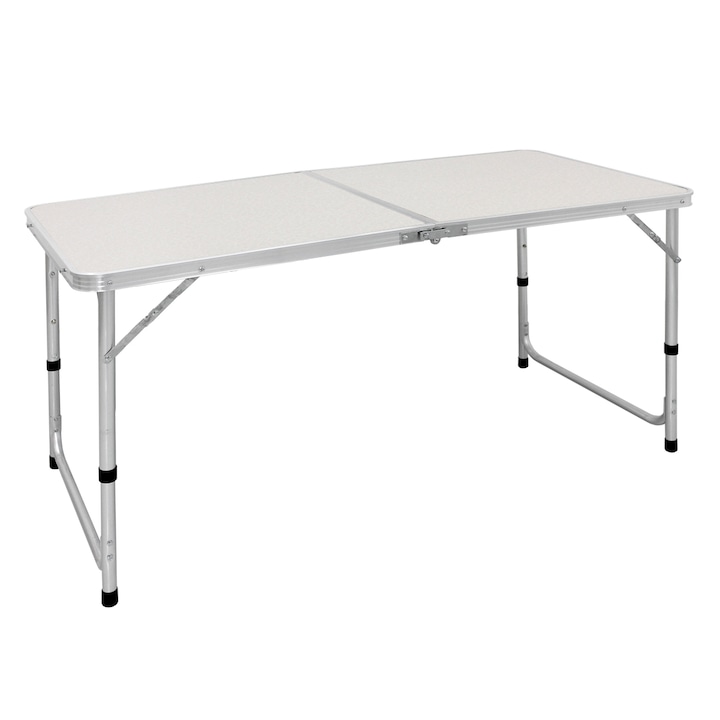 ECD Germany Összecsukható asztal, kempingezéshez, 120 x 60 x 55/63/70 cm, fehér