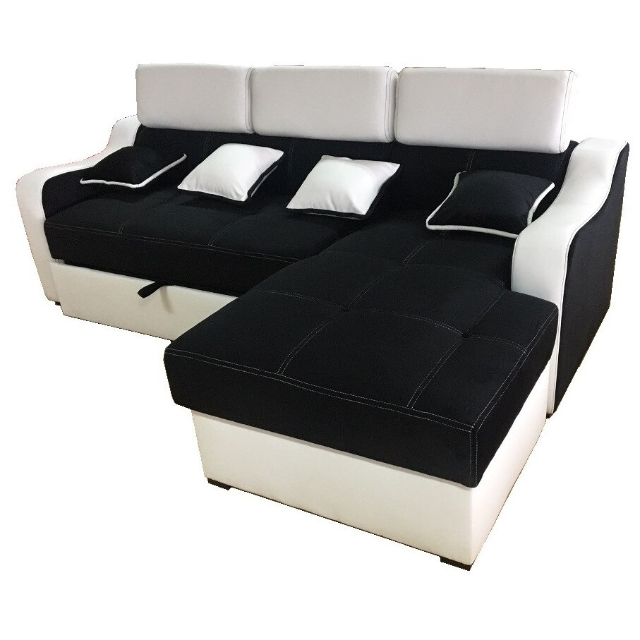 Coltar Extensibil Giulia II, cu lada de depozitare, 250 x 170 cm, alb/negru, STG