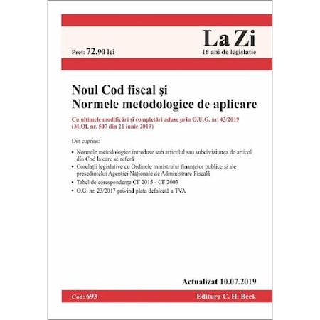 Noul Cod Fiscal Si Normele Metodologice De Aplicare Act 10 07 2019 Emag Ro