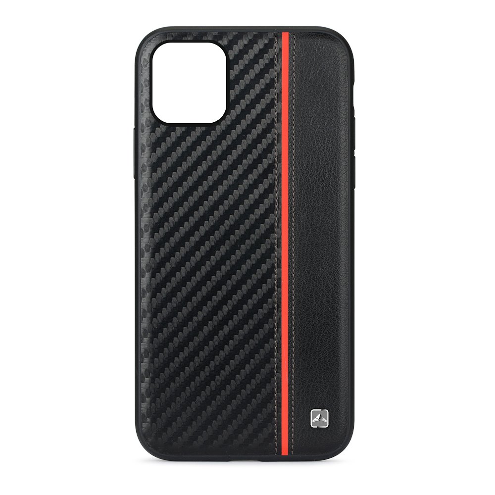 Husa Meleovo Carbon pentru iPhone 11 Pro, placuta metalica integrata, Black & Red