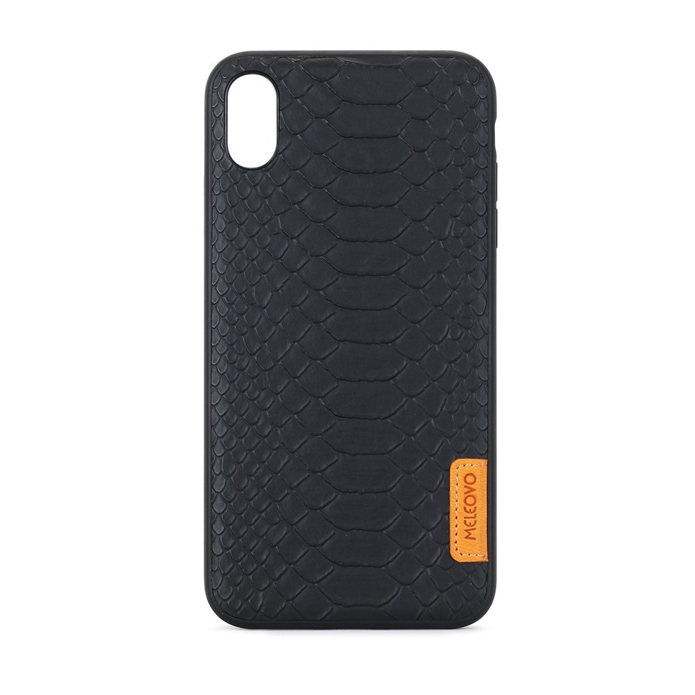 Husa Meleovo Python pentru iPhone XS Max, placuta metalica integrata, Black